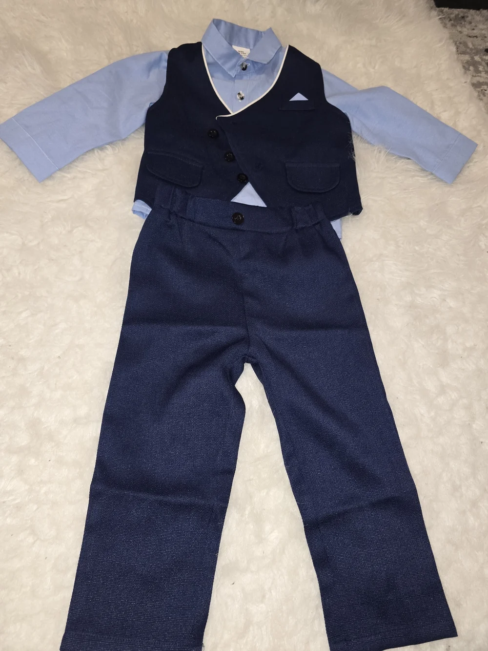 Boys Navy Vest & Pants Set with Light Blue Shirt